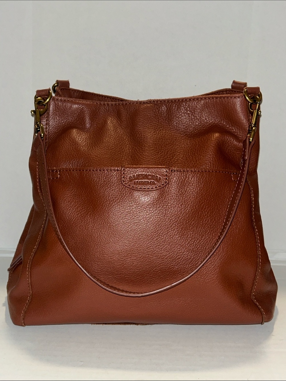 American Leather Co. Austin Triple Entry Bucket shoulder bag Brandy